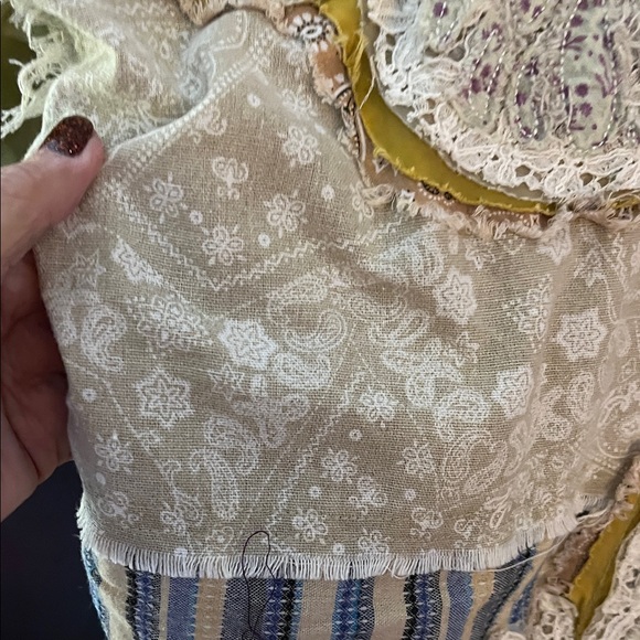 Blue Velvet Mixed Media Olive Green/Blue-White Stripe/Khaki/Lace Butterfly Shirt - Picture 8 of 16